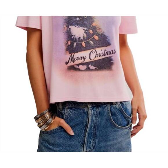 FREE PEOPLE Tops - NEW FREE PEOPLE merry meowy tee in pink combo